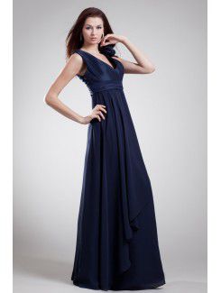 Chiffon V-Neck Floor Length Column Hand-made Flowers Prom Dress